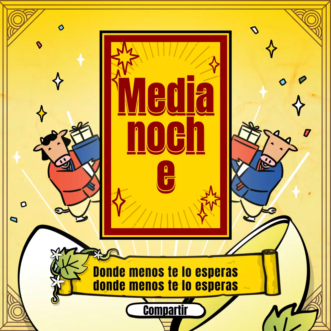 Adivinación del Año Nuevo con la tradicional ilustración del personaje de la vaca amarilla