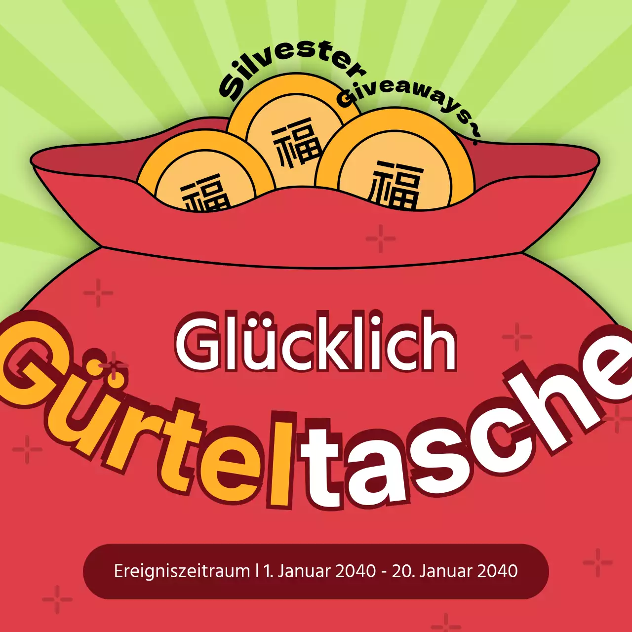 Neujahrsveranstaltung mit einem roten Glückstaschenkonzept