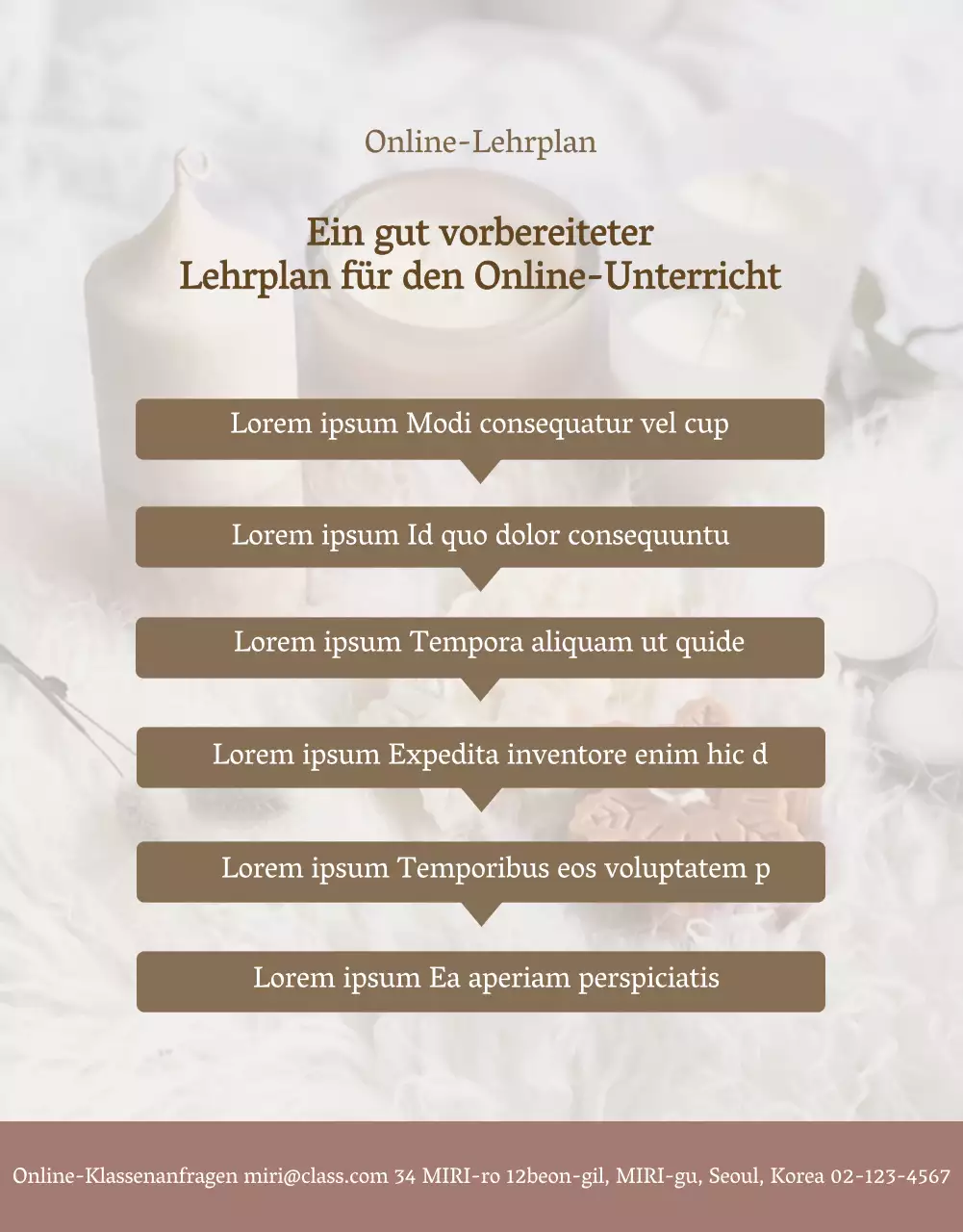 Luxuriöse Kerzen in Beige und Braun zur Förderung eines Online-Kurses