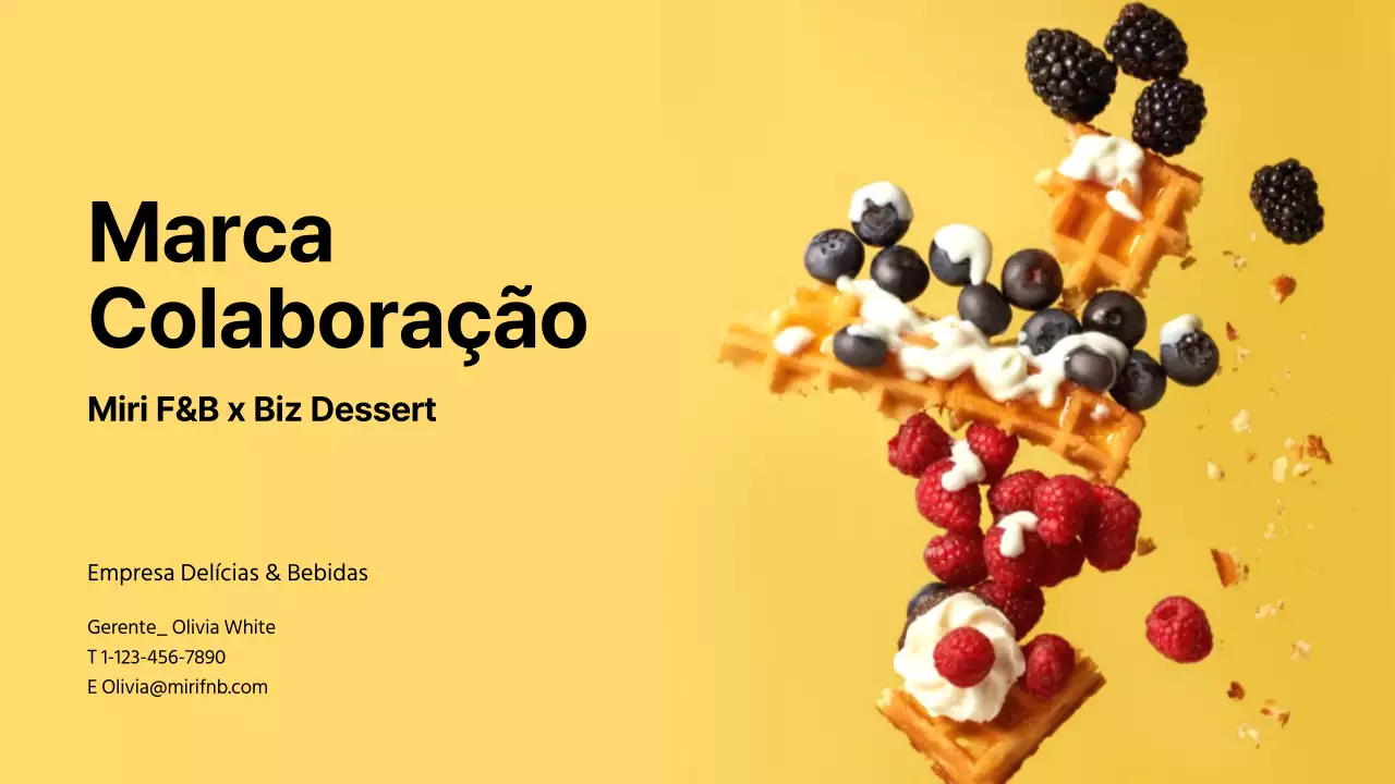 Proposta de colaboração de marca para sobremesas em amarelo e pastel