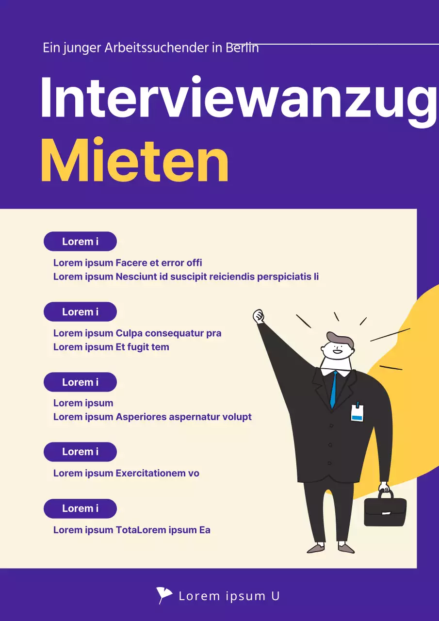 Junge Arbeitssuchende Interview Anzug mieten mit niedlichen Illustration Konzept in navy Töne