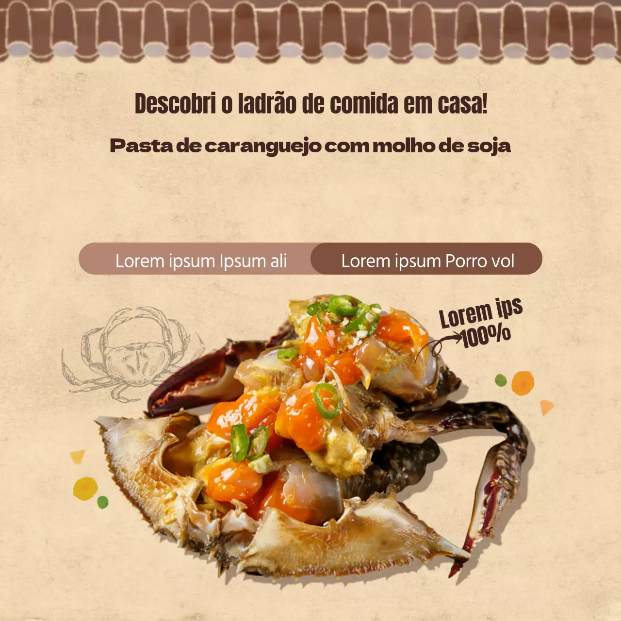 Venda de pasta de caranguejo tradicional com molho de soja
