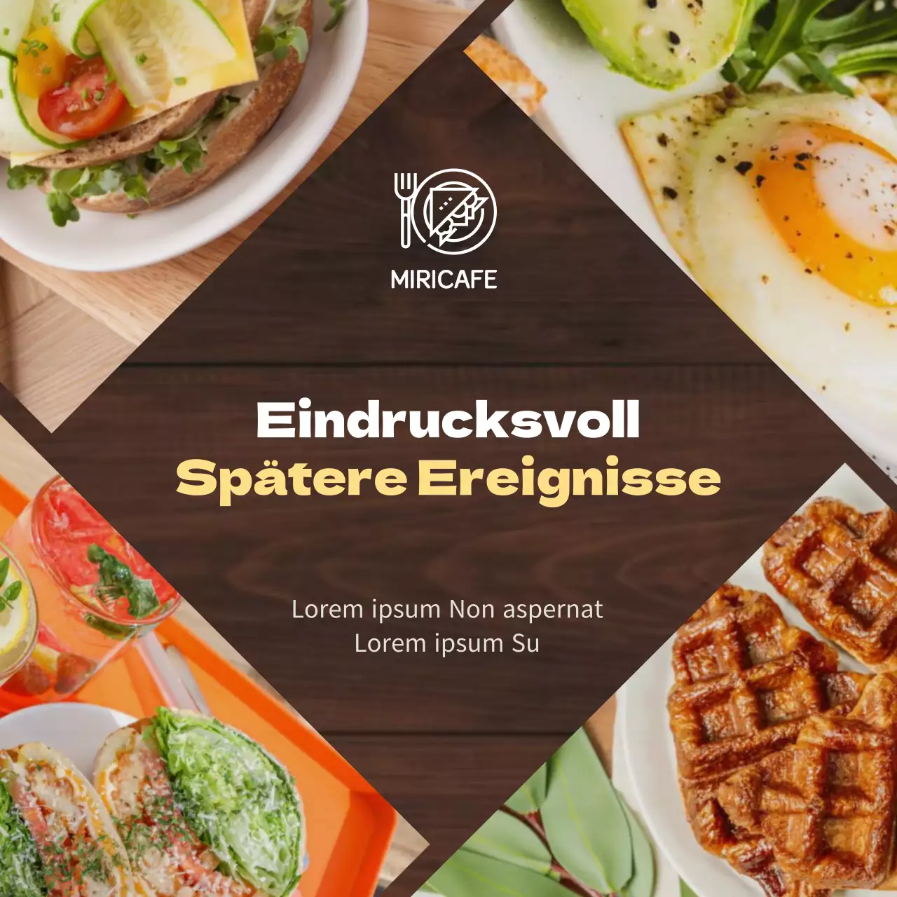 Ein modernes Brunch-Café in Braun- und Gelbtönen zur Überprüfung und Förderung Ihrer Veranstaltung