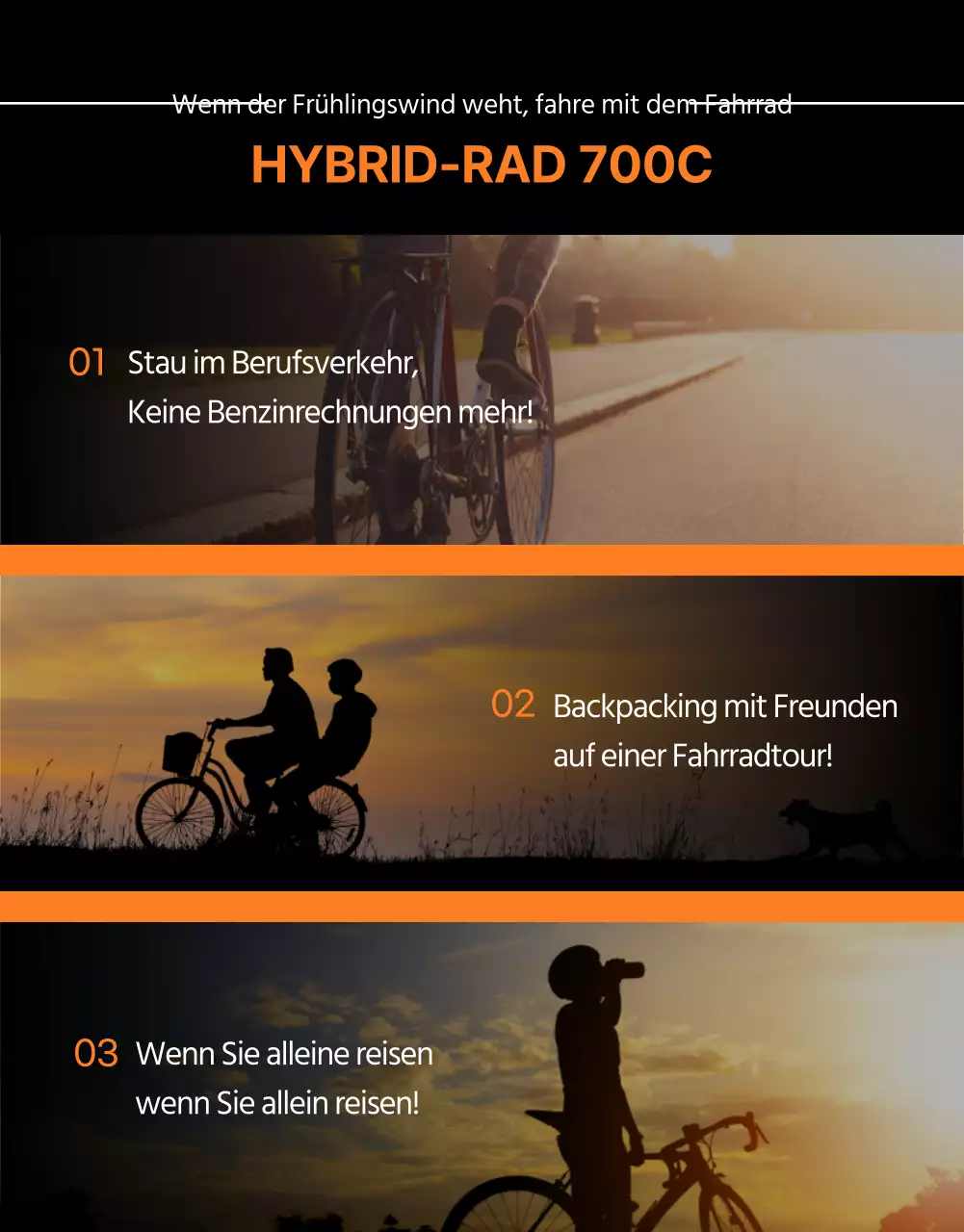 Bewerben Sie das leuchtende, mutige und aktive Mirisport-Hybridfahrrad in Orange und Schwarz.