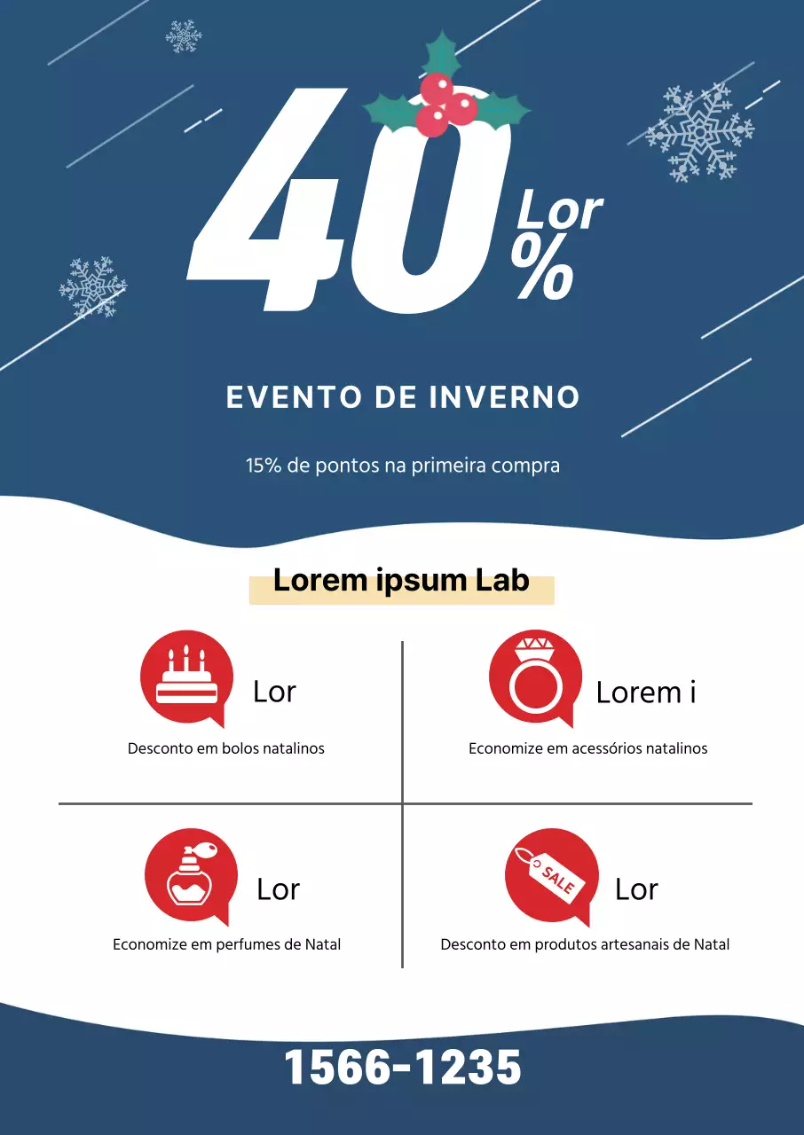 As letras ilustradas azuis realçam o anúncio do evento de saldos de Natal