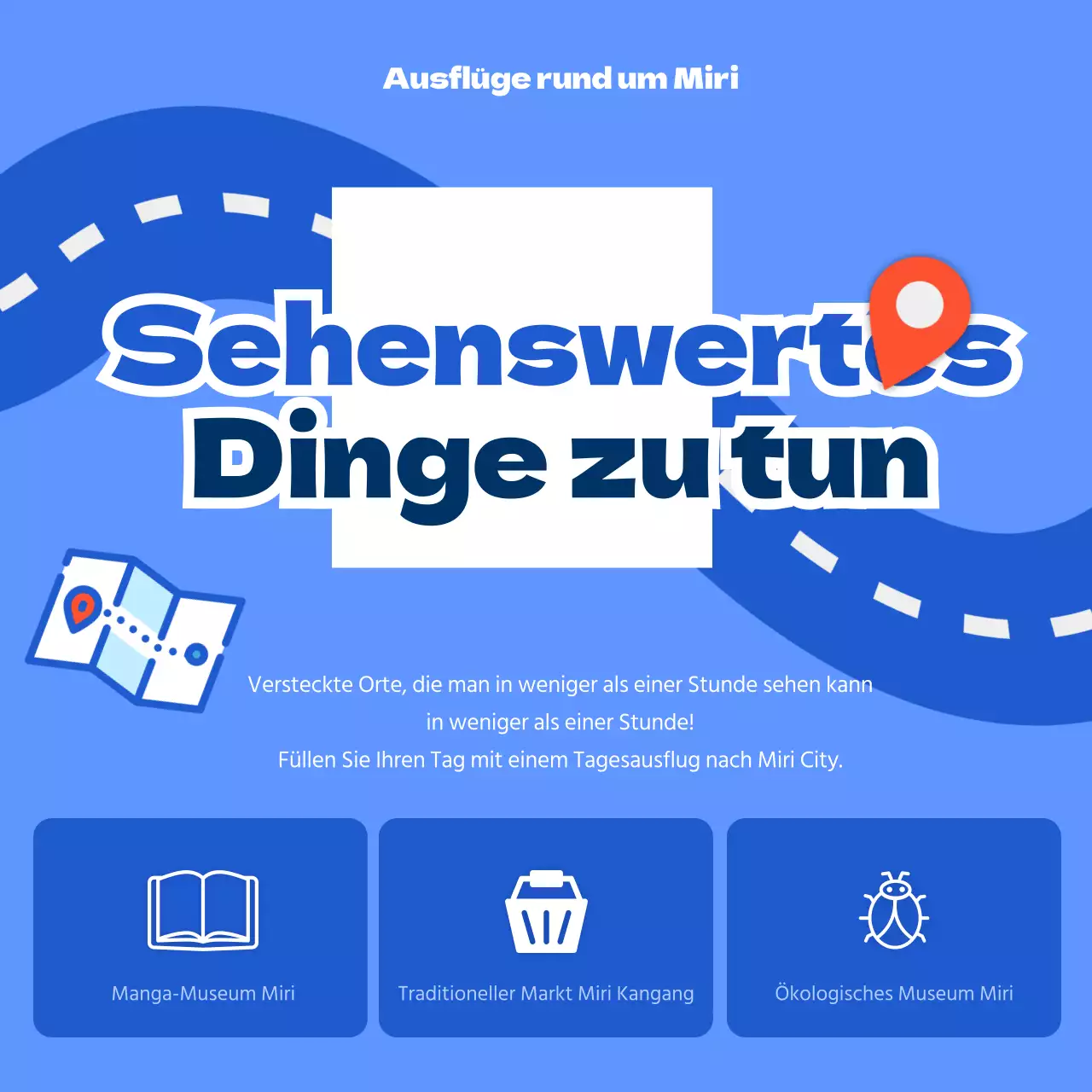 Ein niedlicher Nachbarschaftsausflug mit einem blauen Reisekartenkonzept