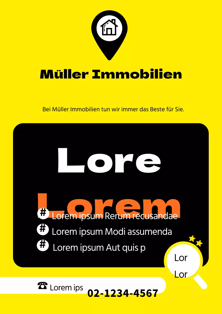 Flyer für ein Immobilienunternehmen mit gelbem Hintergrund