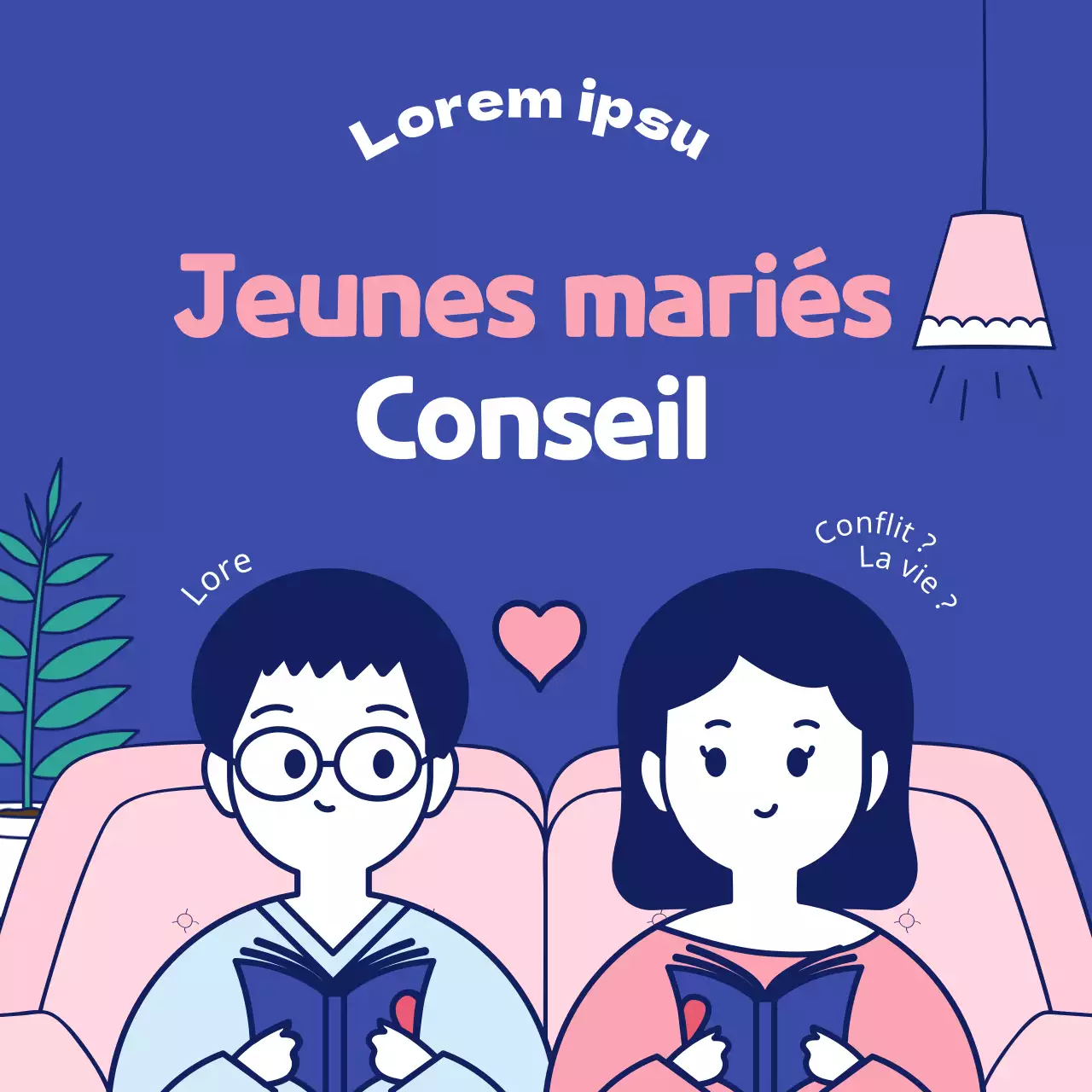 Illustration simple et mignonne en rose et bleu marine Mois de la famille Jour du couple Lunes de miel Mariage Programme de consultation en psychologie médicale et psychiatrique
