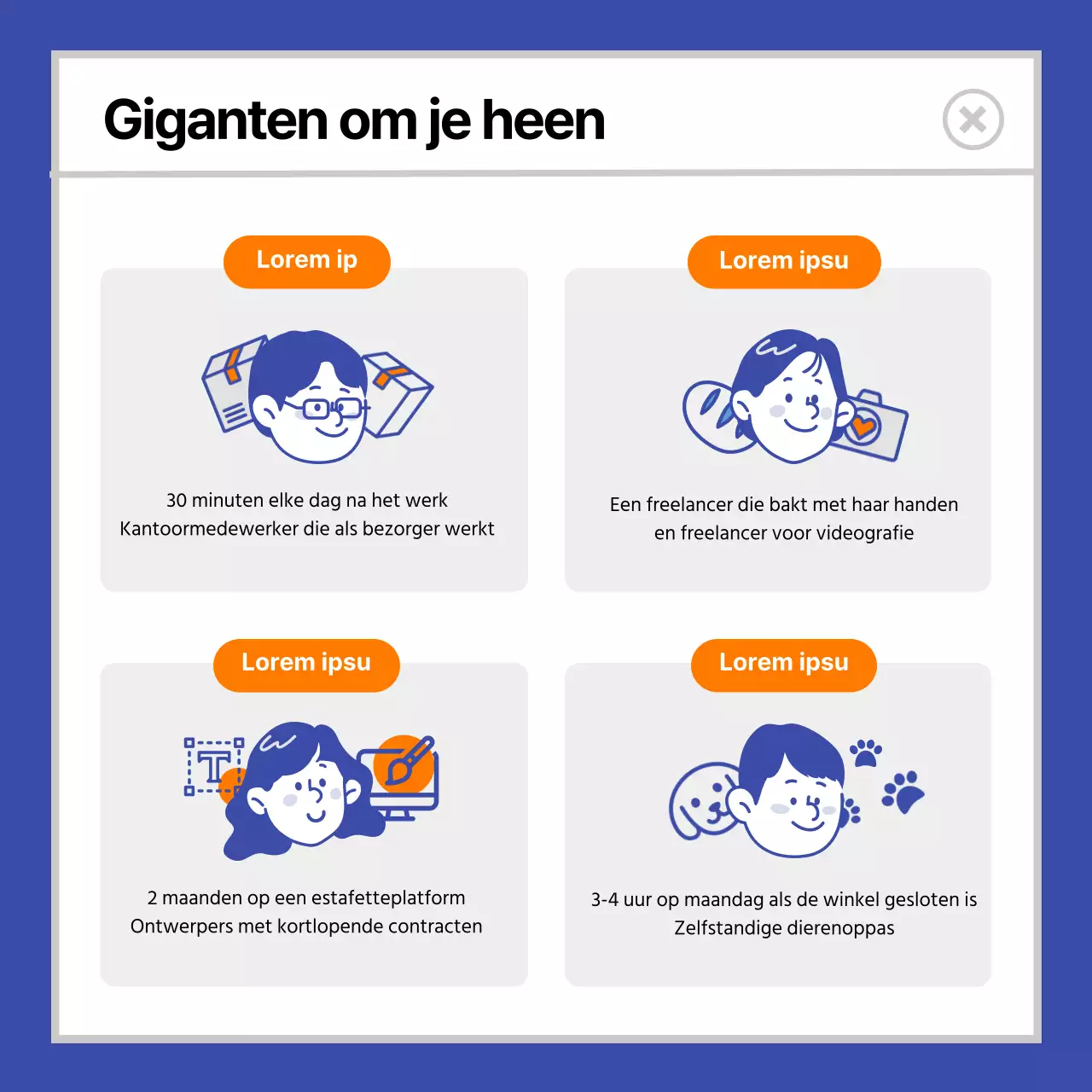 blauw oranje schattige illustratie geekworker cardnews