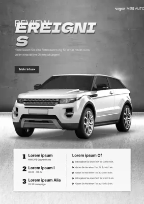 Förderung eines grauen, gehobenen Autohaus-Events