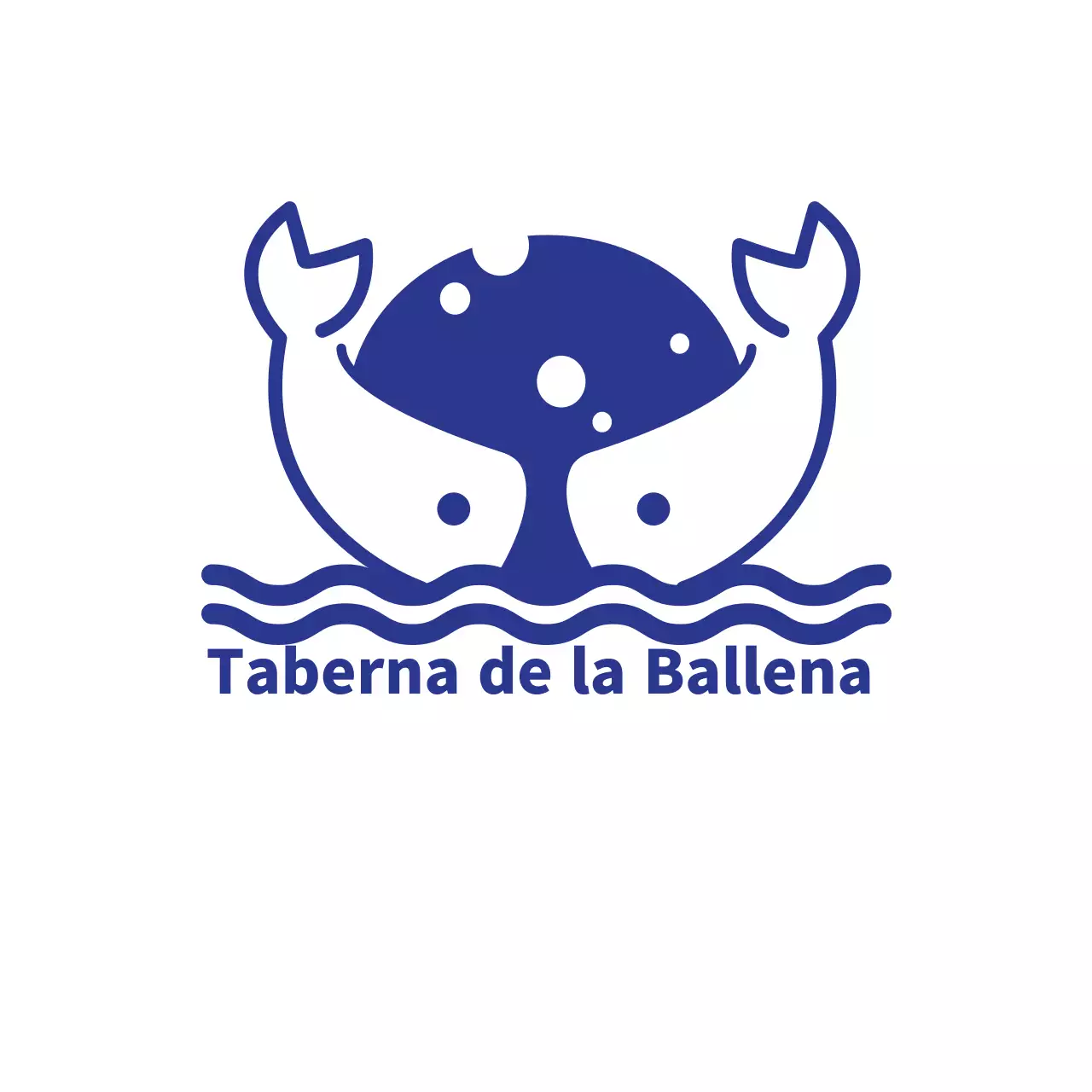 Logotipo de restaurante de sushi con ballena azul e ilustración del mar