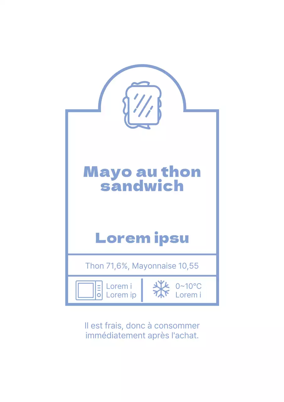 Étiquette de sandwich thon mayo simple en bleu ciel