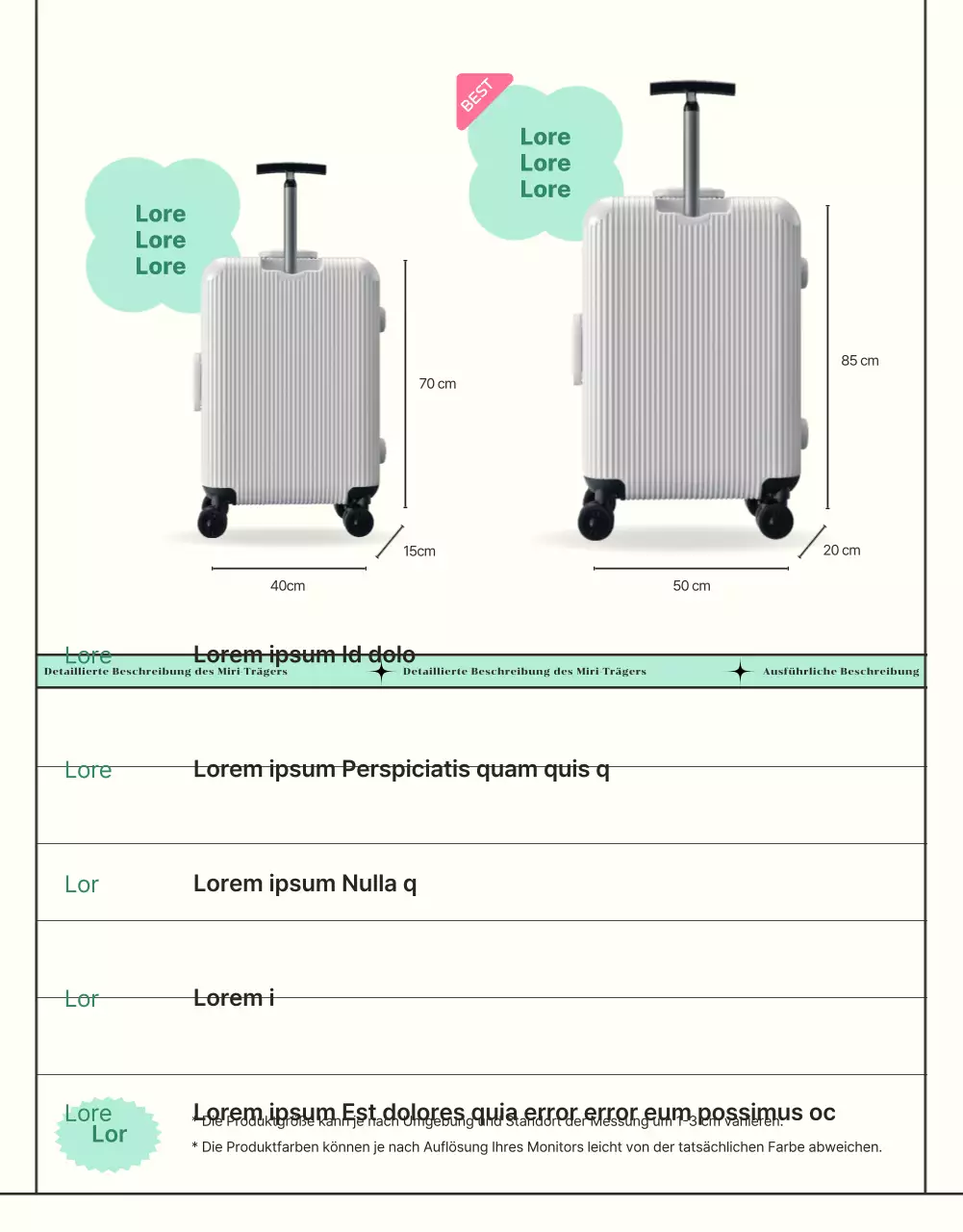 Werbung für Urlaubsgepäck mit minzigen, einfachen Linien