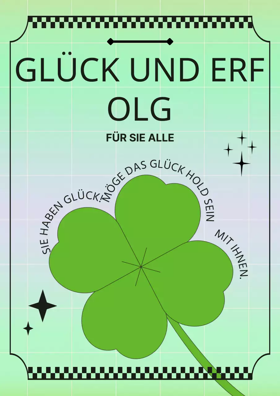 Retro-Kunstwerk mit einem grünen vierblättrigen Kleeblatt als Akzent