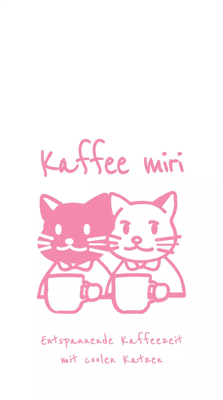 Illustration einer kaffeetrinkenden Katze in Rosa