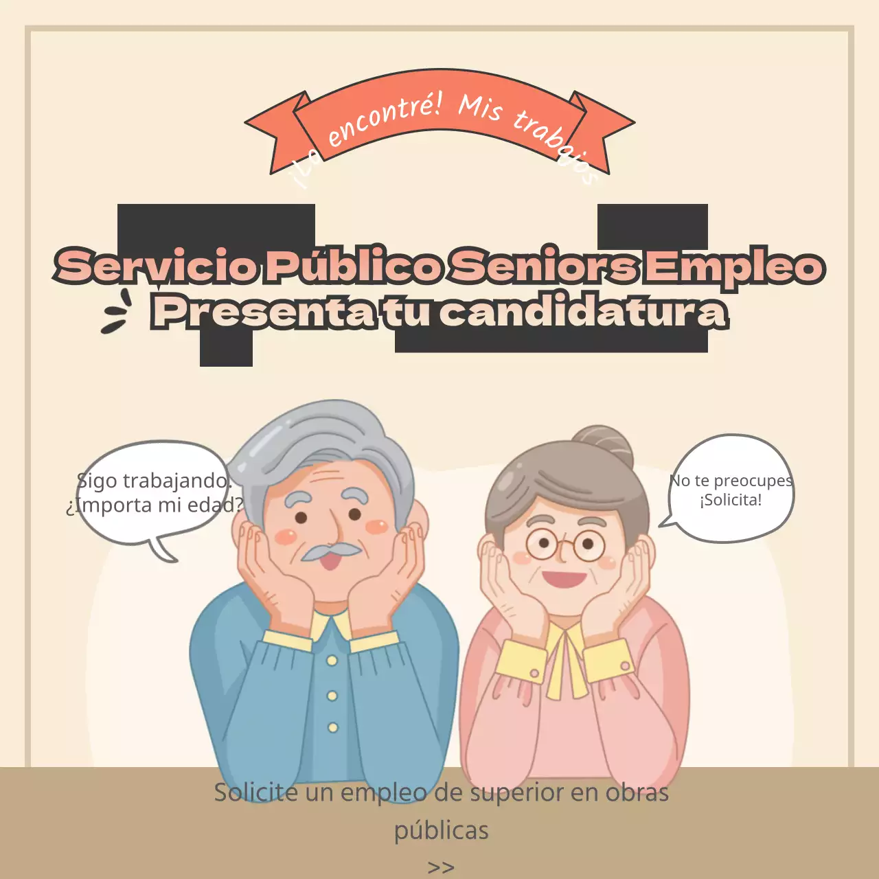 Beige ilustración concepto trabajo público ancianos contratación laboral tarjetaNoticias