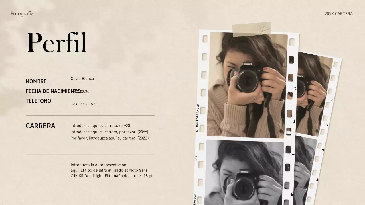 Portafolio de conceptos de cámaras de cine en beige