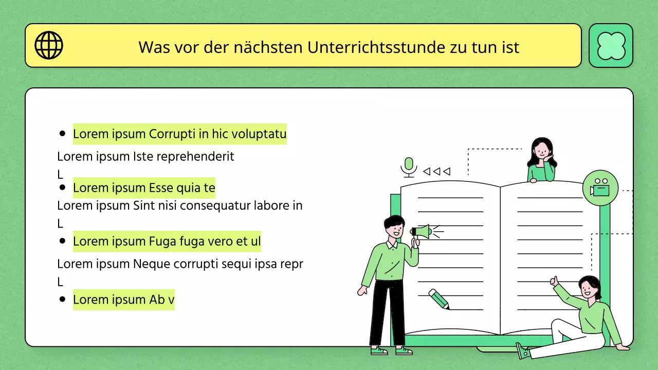 Bildungsthema mit hellgrüner Farbe und einfacher Linienillustration