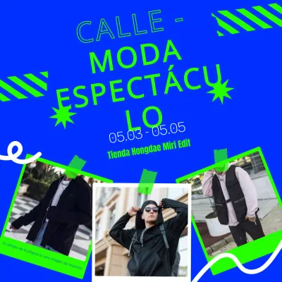 Promover un desfile de moda callejera en estilo fotográfico azul y chartreuse