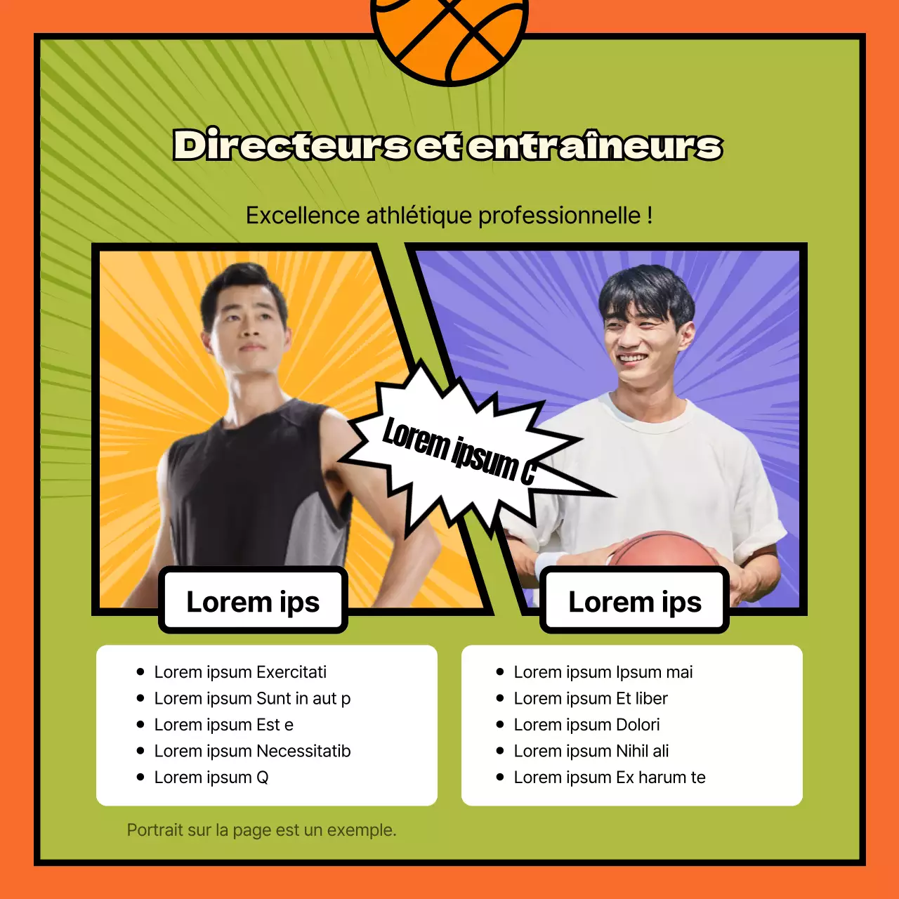 Recrutement d'un club de basket-ball amusant, kitsch, orange et cartoonesque