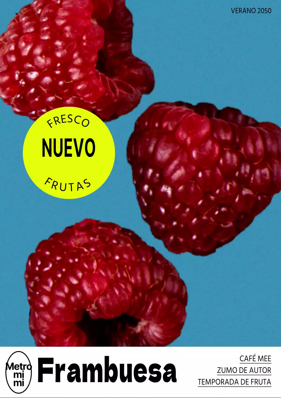 Publica un cartel vintage de frutas en rojo y azul claro
