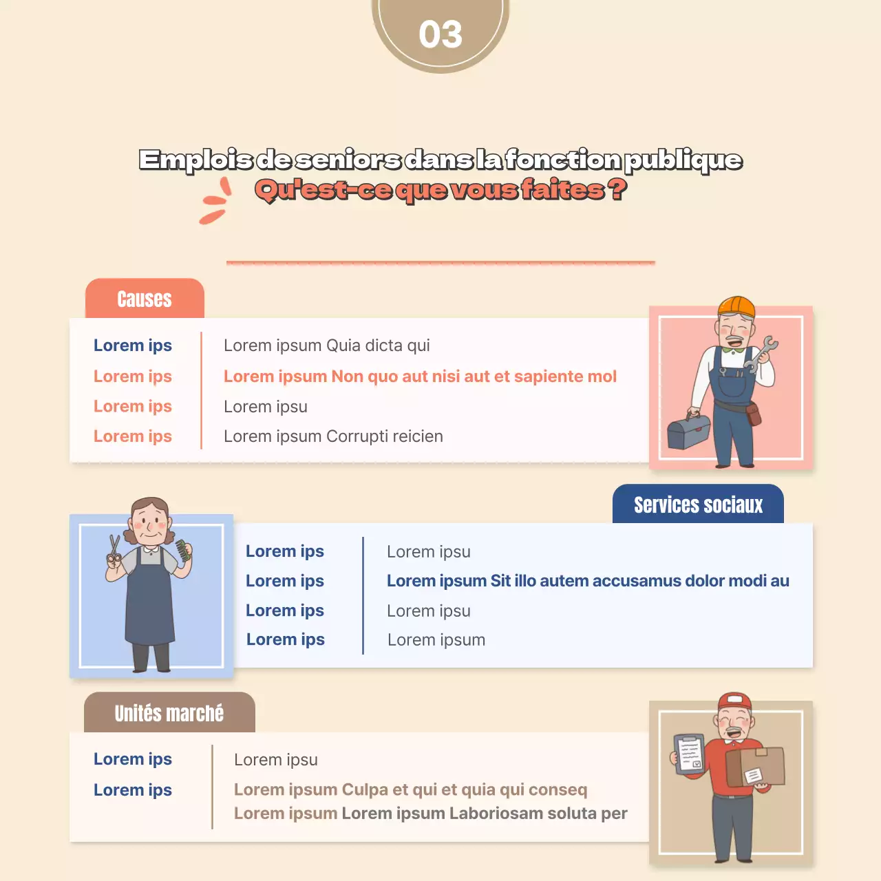 Beige illustration concept travail public personnes âgées emploi recrutement cardNews