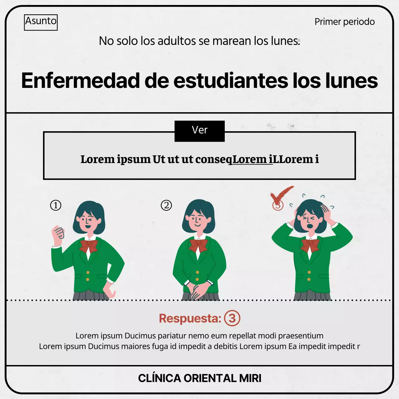 Papeles de examen grises y verdes tema del síndrome de vuelta al cole