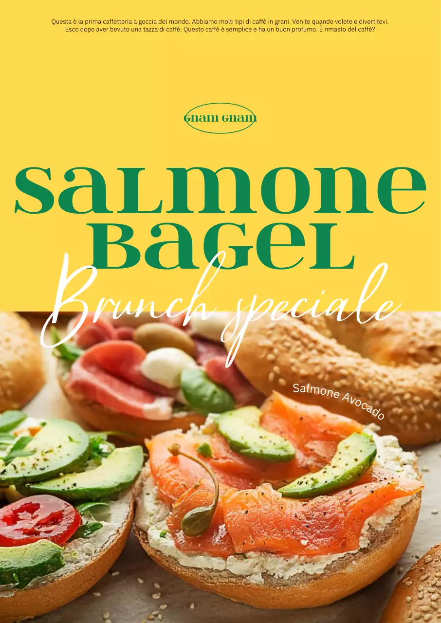 Interno di caffè di tendenza con sfondo giallo caldo e font verde