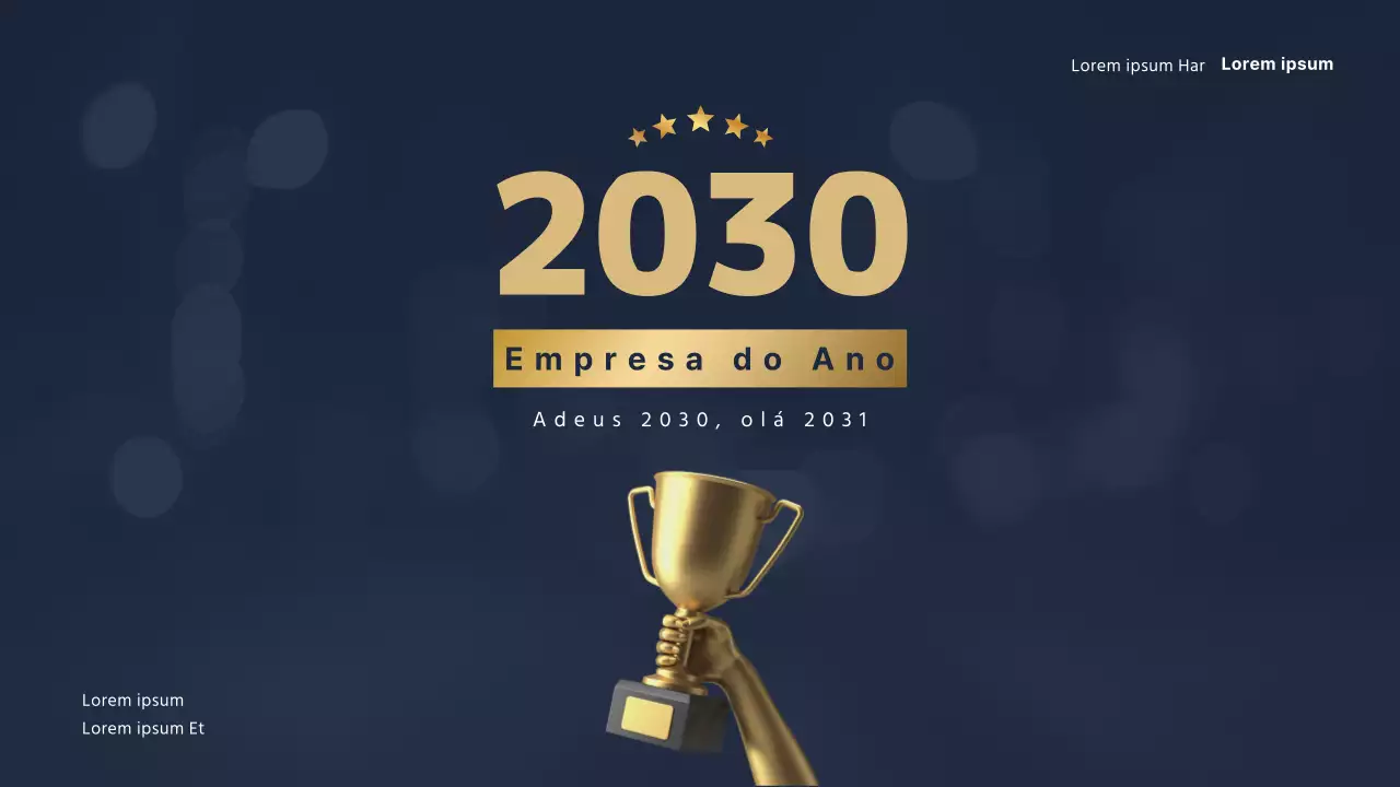 Apresentação do relatório de desempenho de fim de ano em azul marinho dourado