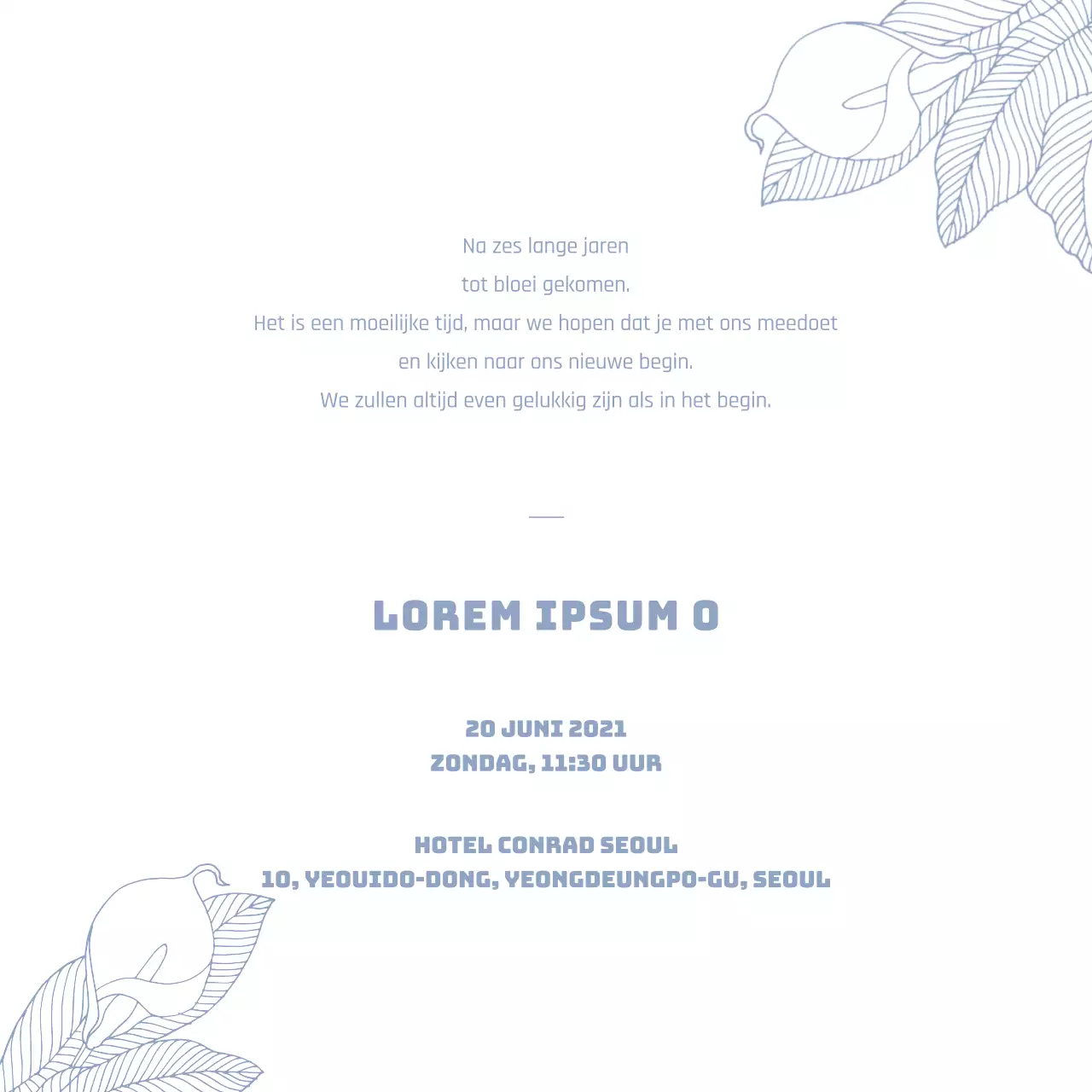 Bruiloft foto huwelijksuitnodiging vierkante ansichtkaart met lichtblauwe illustratie