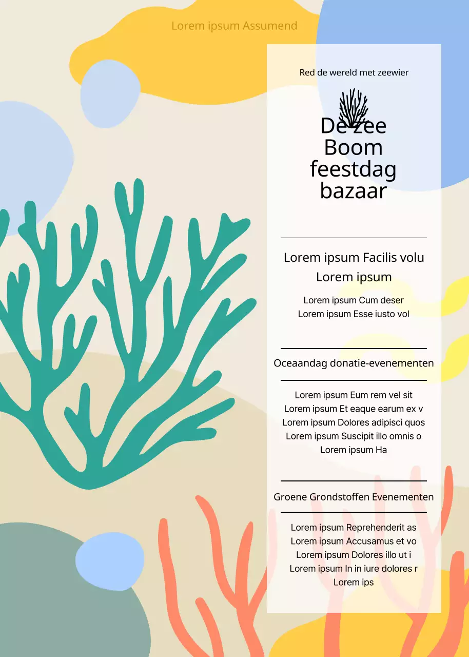 Een kleurrijk abstract zeewier illustratieconcept voor een bazaar met zeevruchten.