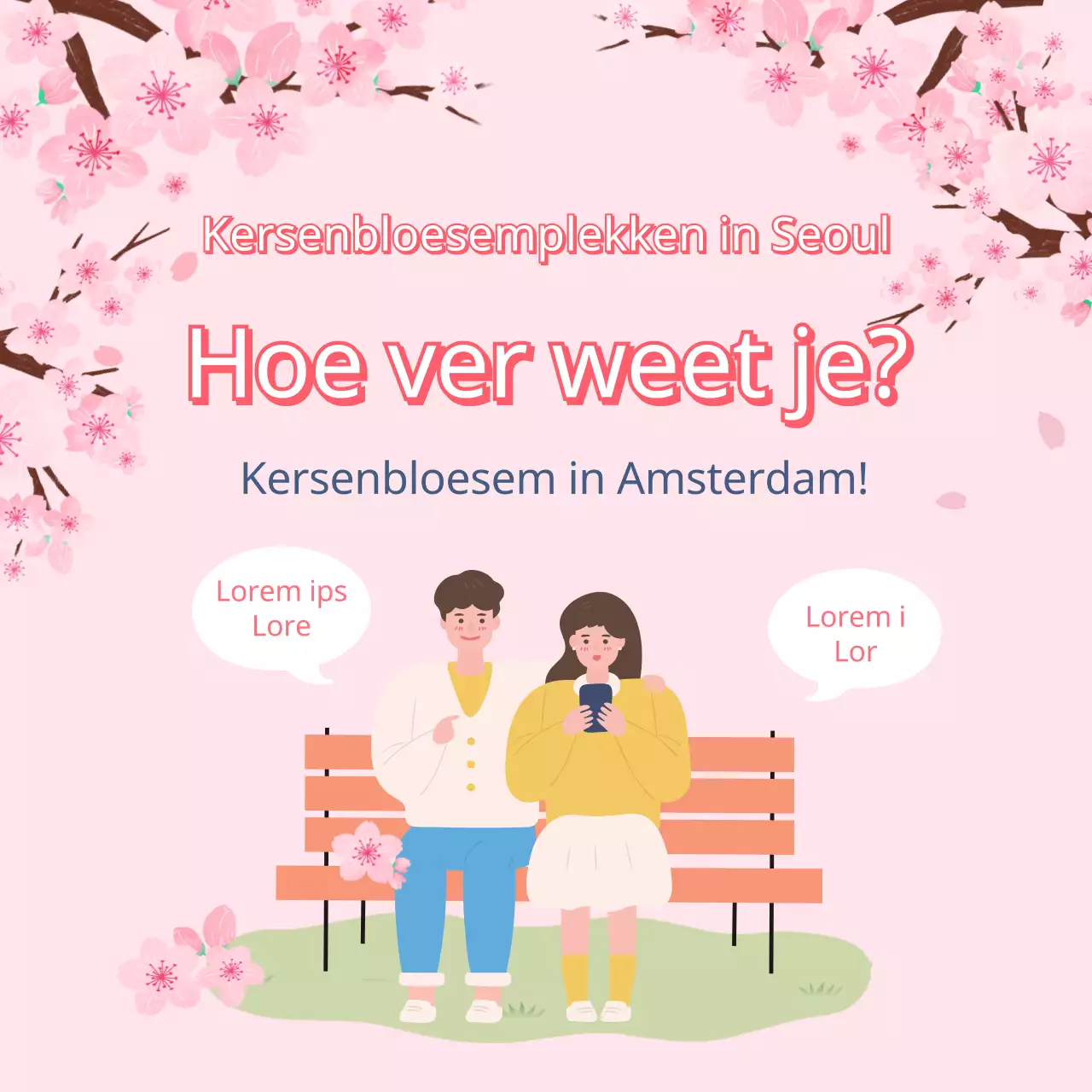 Geïllustreerde kersenbloesemplekken en bloeitijden in roze