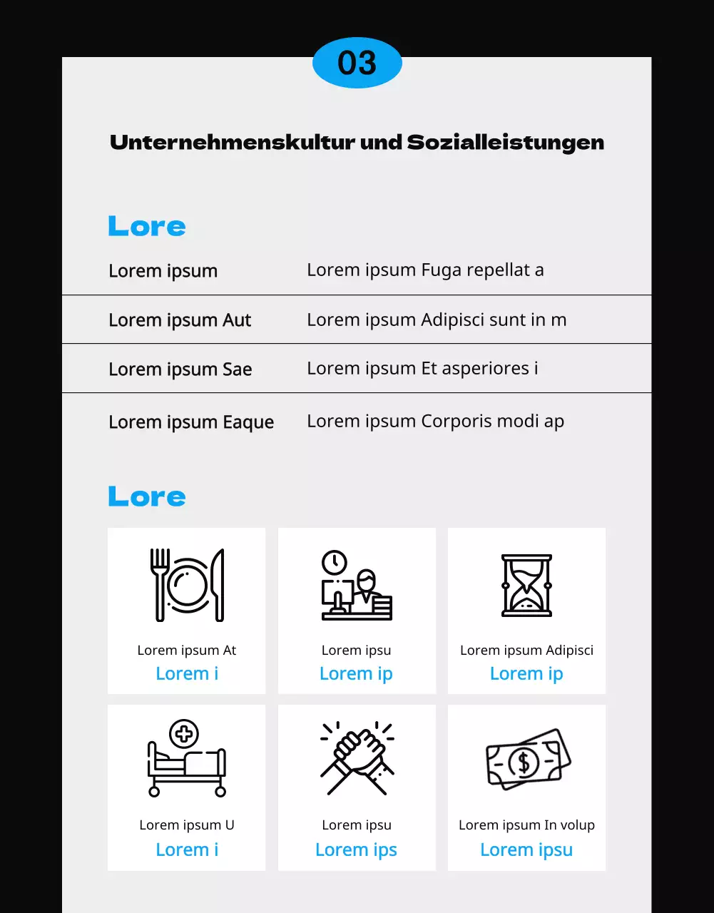 Blaues und schwarzes, einfaches und sauberes Broschürenkonzept für die Rekrutierung von Praktikanten
