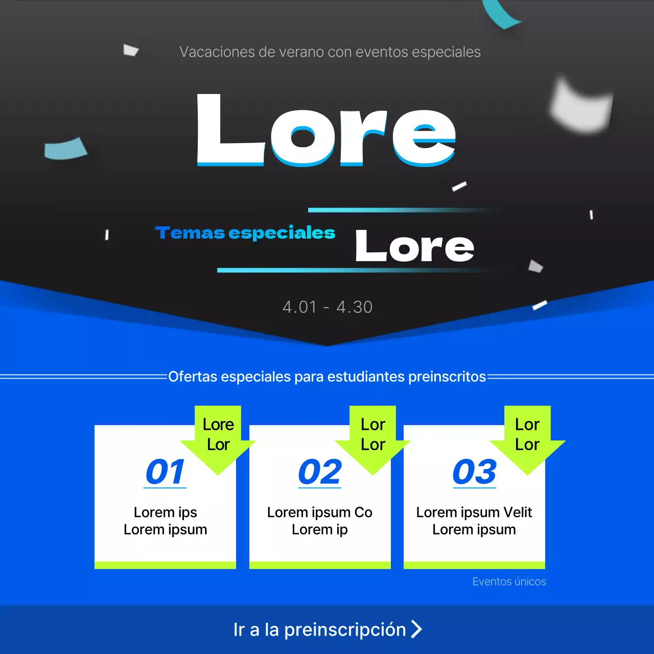 Un sencillo evento especial de vacaciones de verano en azul y negro