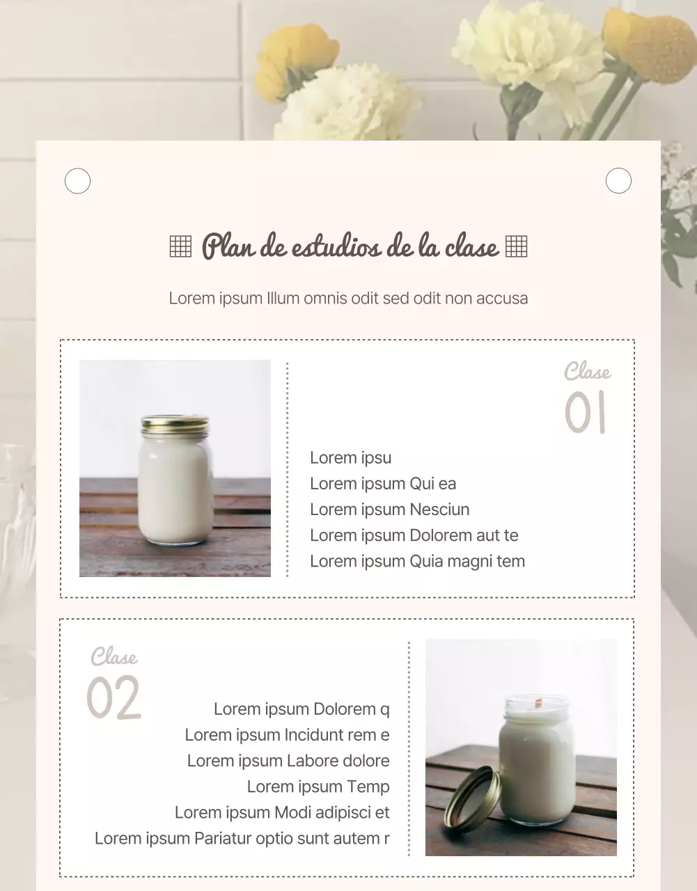 Guía de la clase en línea de un día sobre velas en color beige