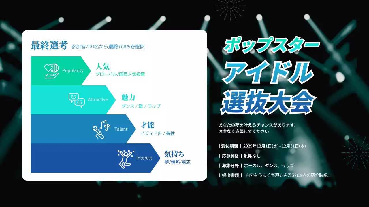 黒 ポップ アイドル お知らせ インフォグラフィック