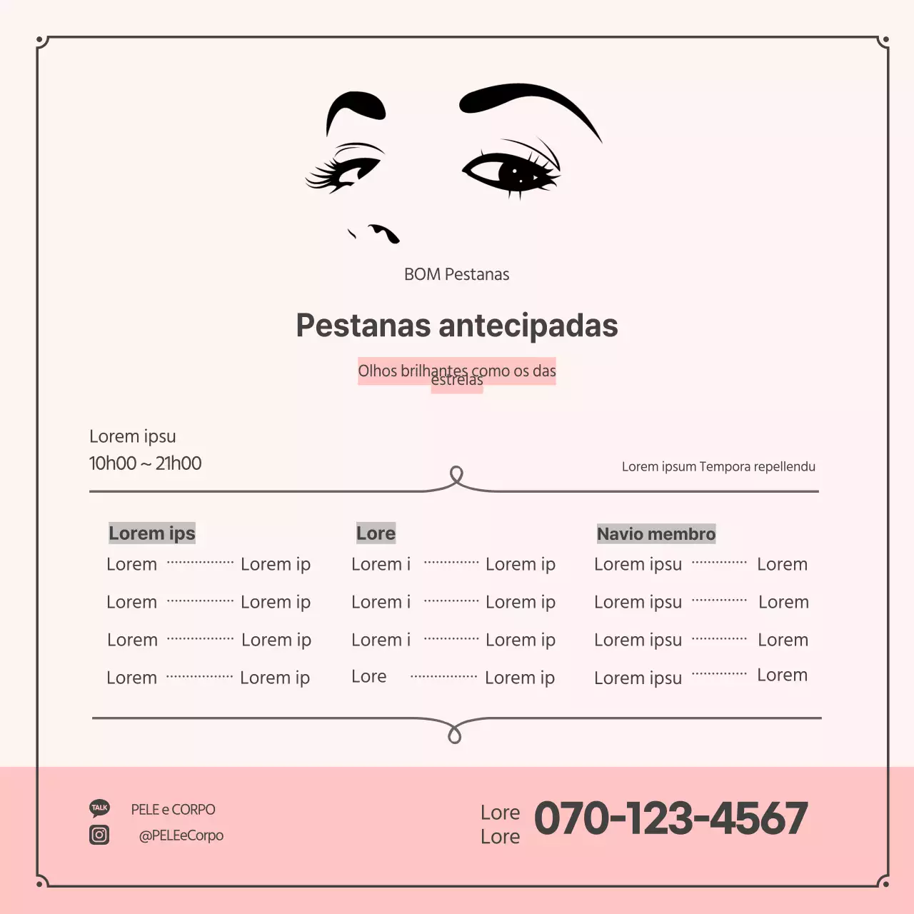 ilustração rosa tratamento de pestanas simples faixa quadrada