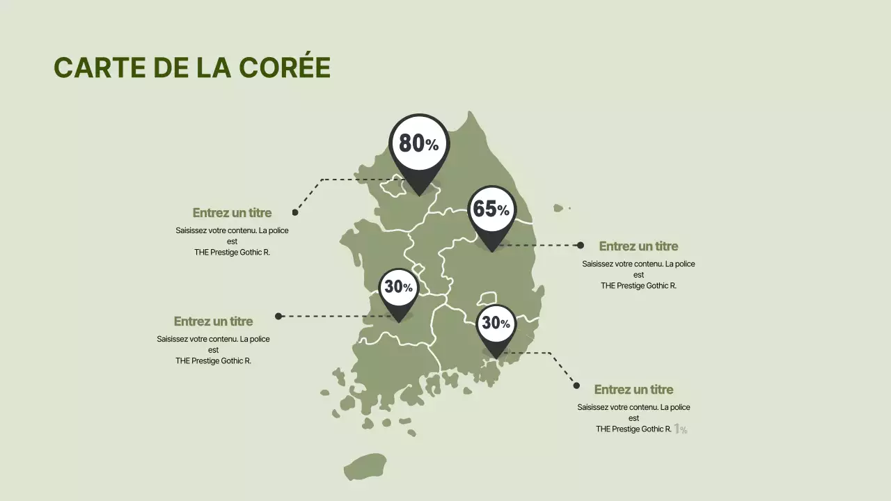 Carte de la Corée du Sud en vert