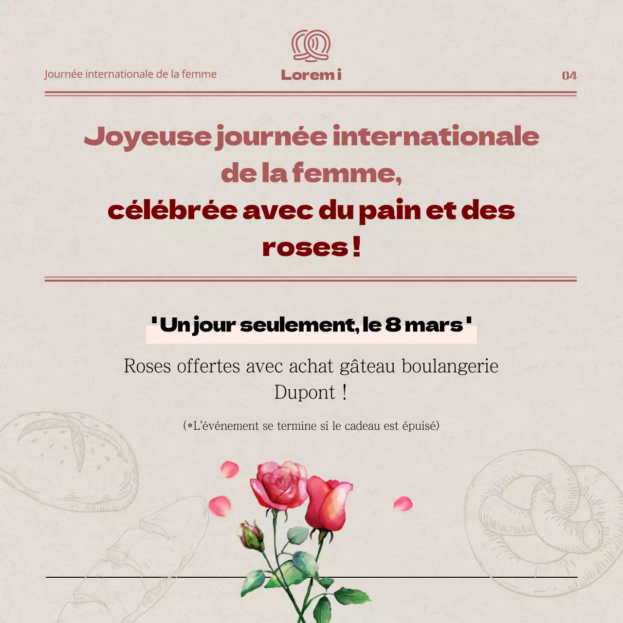 Newspaper Concept en beige et rougeCarte de la Journée internationale de la femmeNews