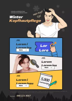 Witziger schwarz-blau-gelber Event-Flyer mit Kopfhautpflege-Branding