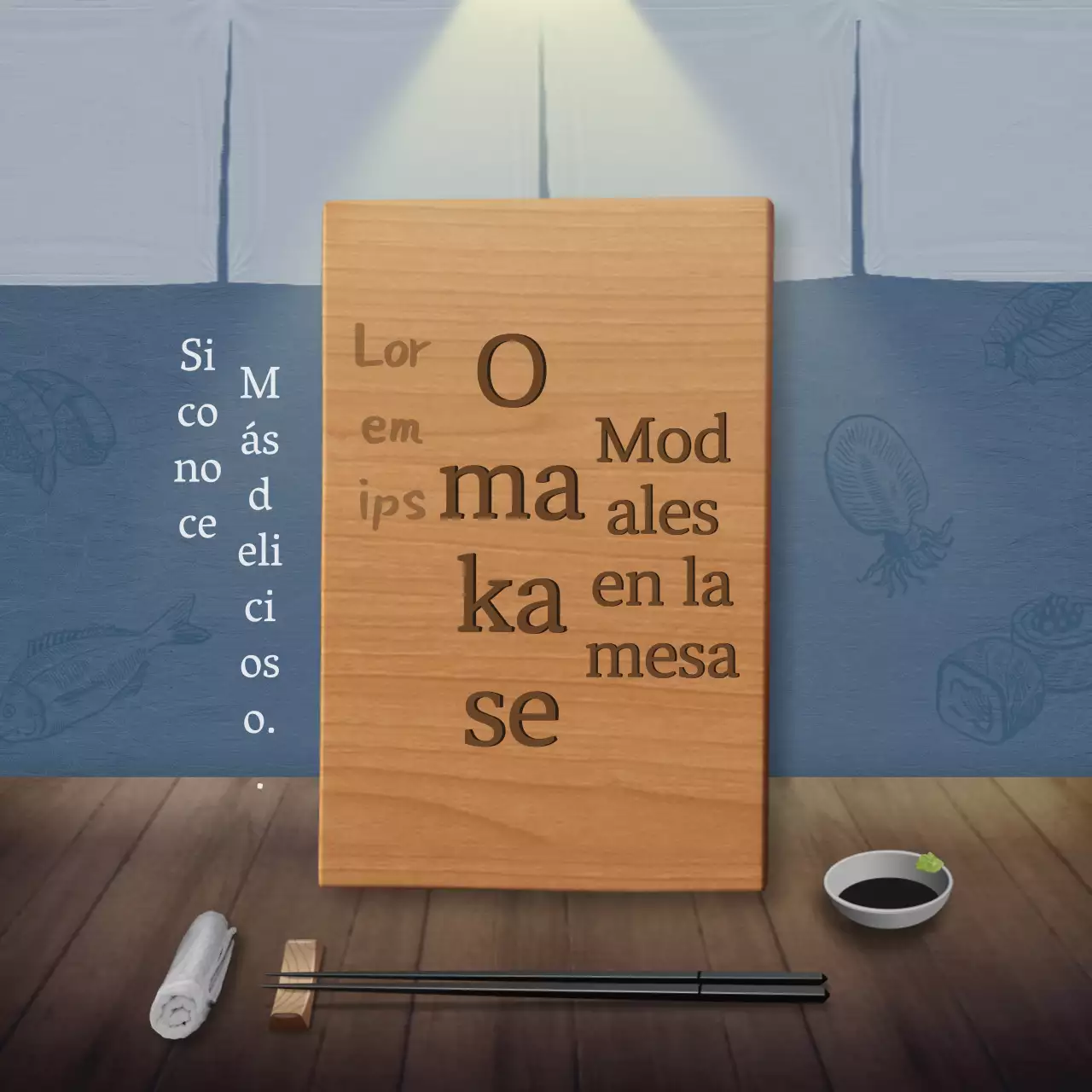 Concepto de restaurante japonés en azul marino y marrón