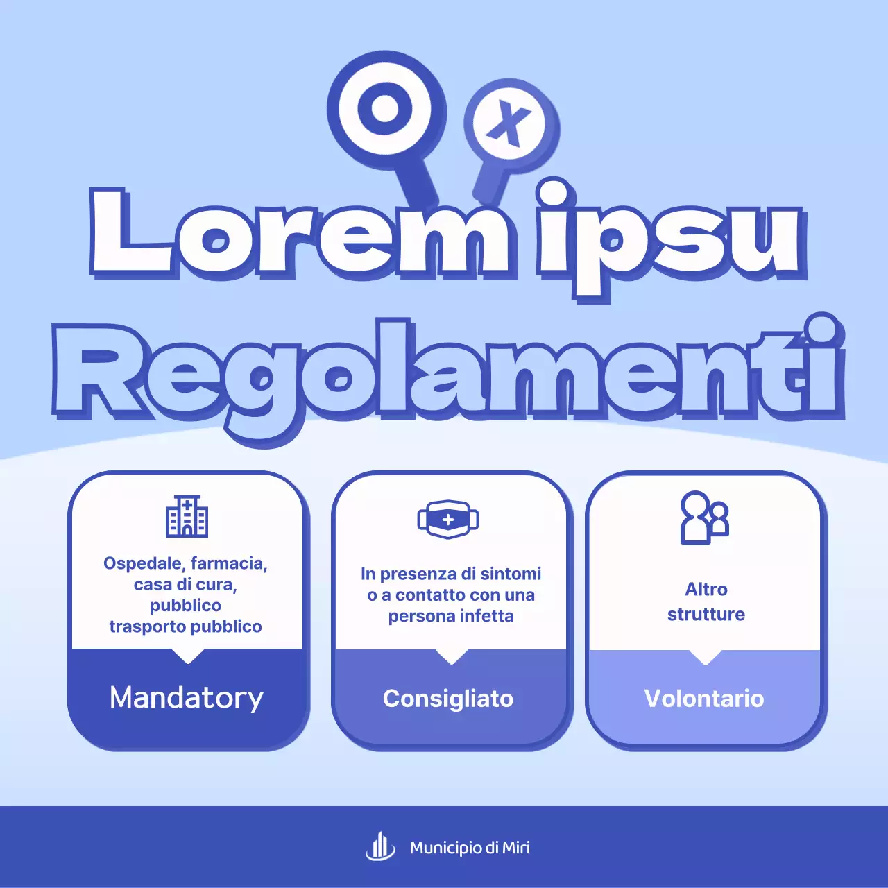 Maschera blu, pulita, per interni, obbligatoria per le strutture OX