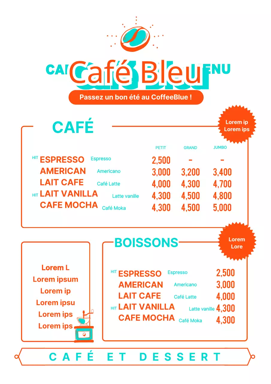 Concevoir une carte de boissons de café avec une touche mignonne