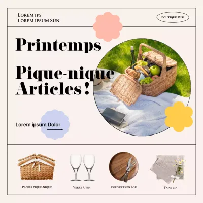 Une collection de sets de pique-nique printaniers mis en valeur par des couleurs et des cadres pastels