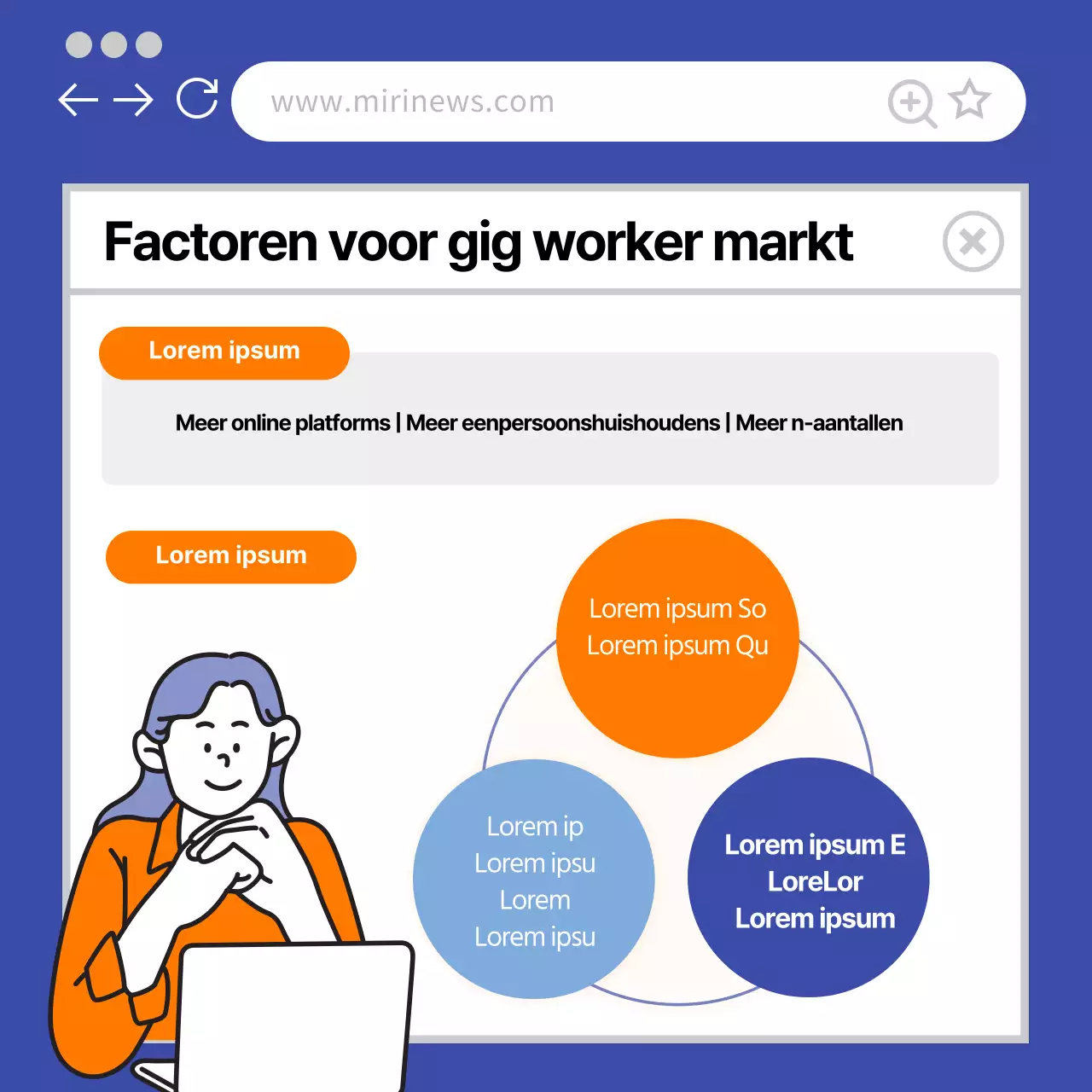 blauw oranje schattige illustratie geekworker cardnews