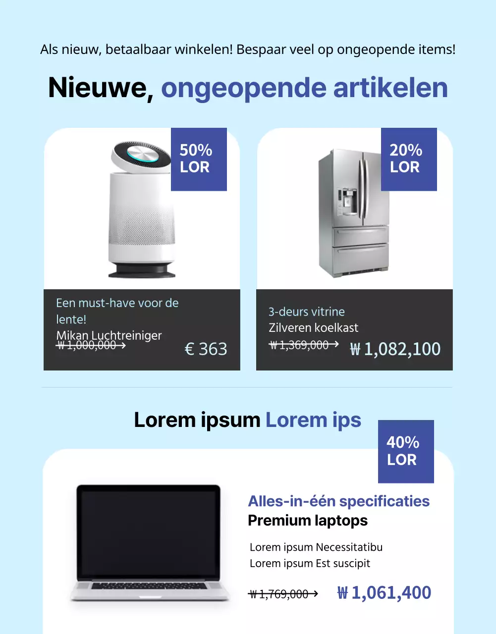 Grijze en blauwe apparatuur renovatie verkoop detailpagina