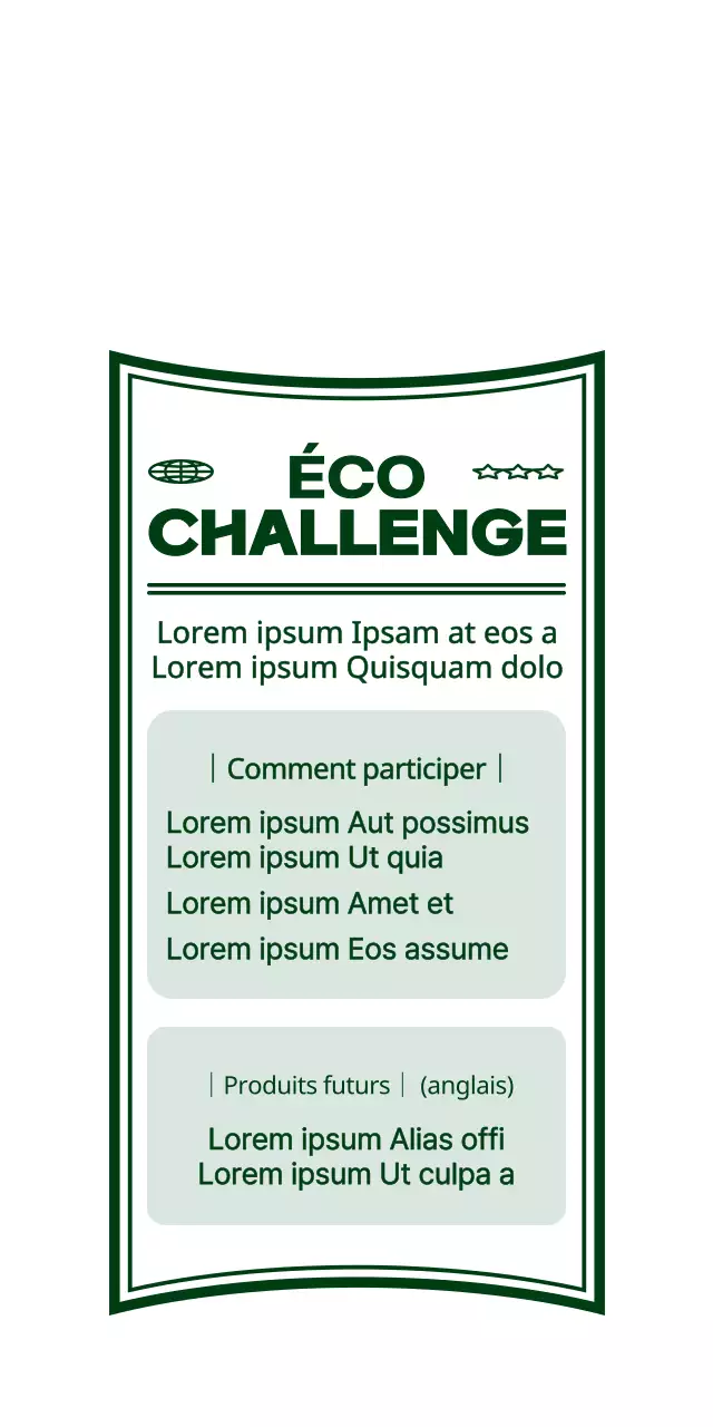 Illustration d'un personnage mignon et branché avec une couleur verte fraîche Informations sur l'événement Eco Challenge