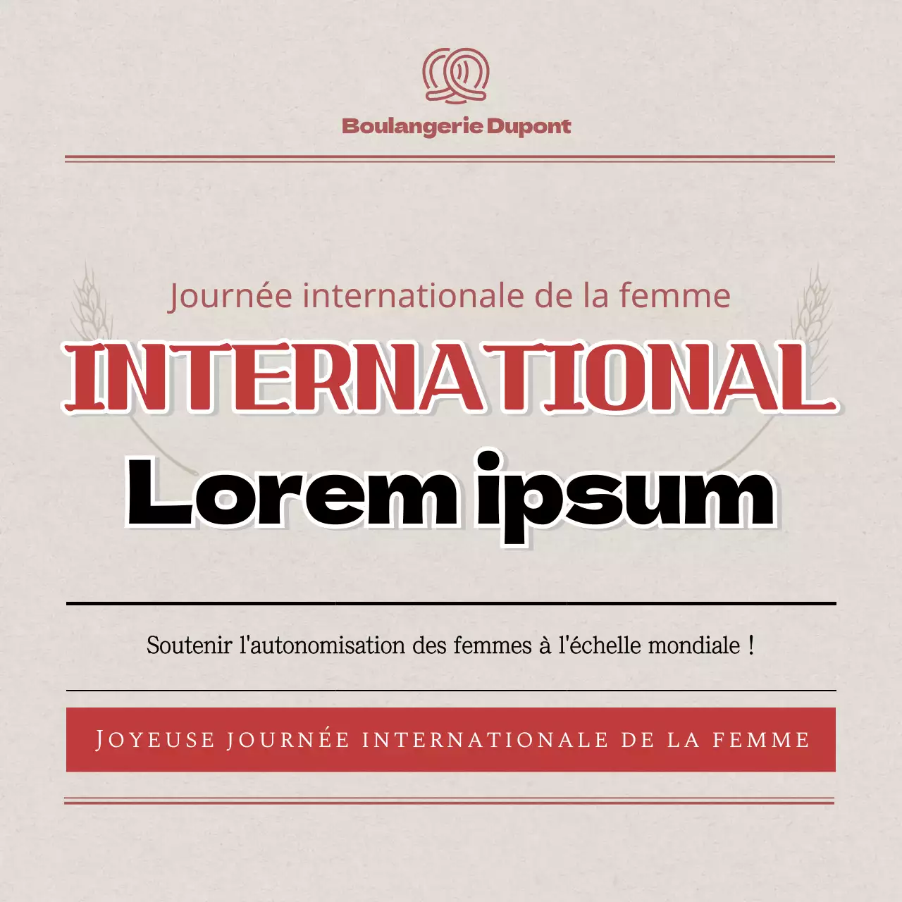 Newspaper Concept en beige et rougeCarte de la Journée internationale de la femmeNews