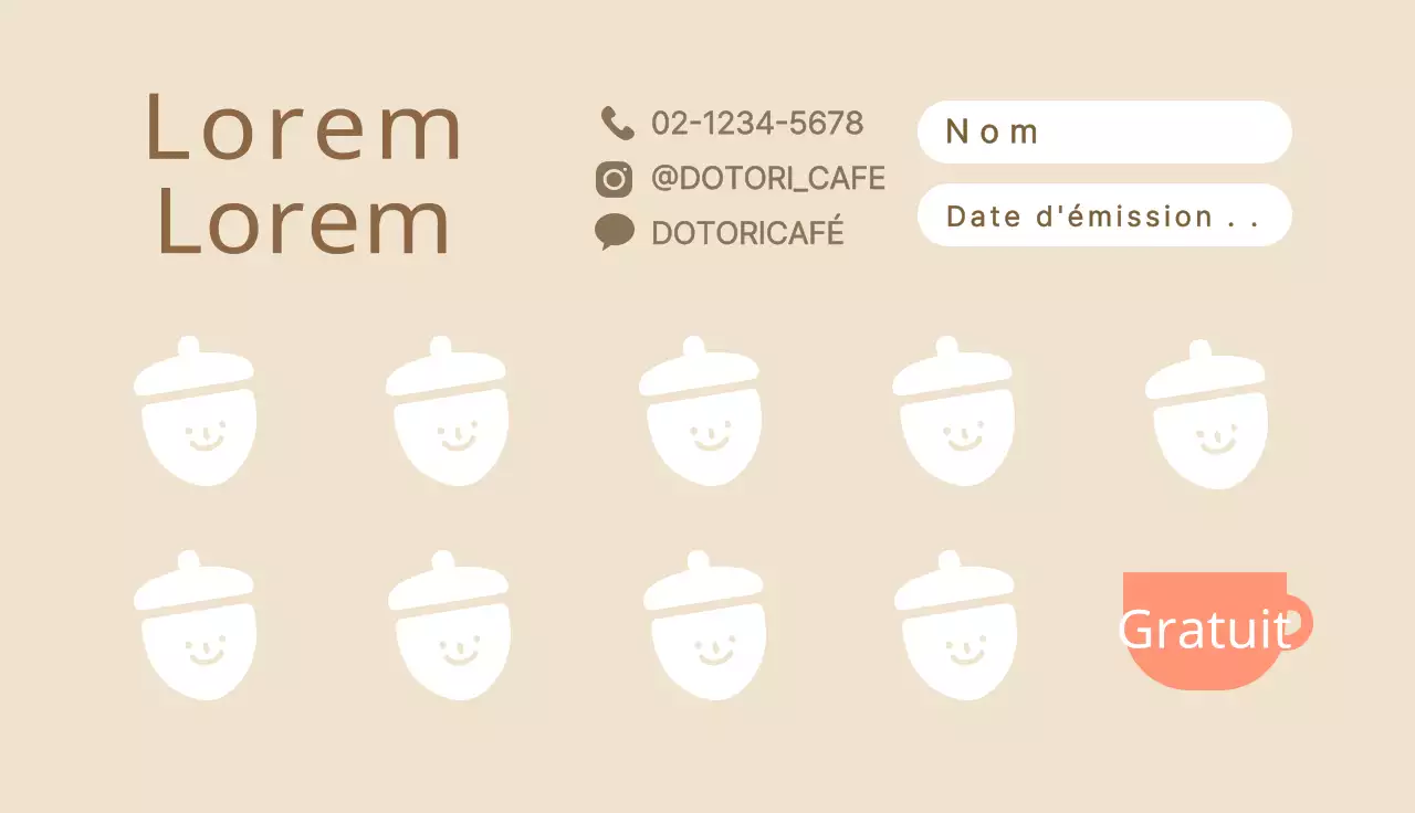 Cartes de visite blanches, mignonnes et illustrées pour un café