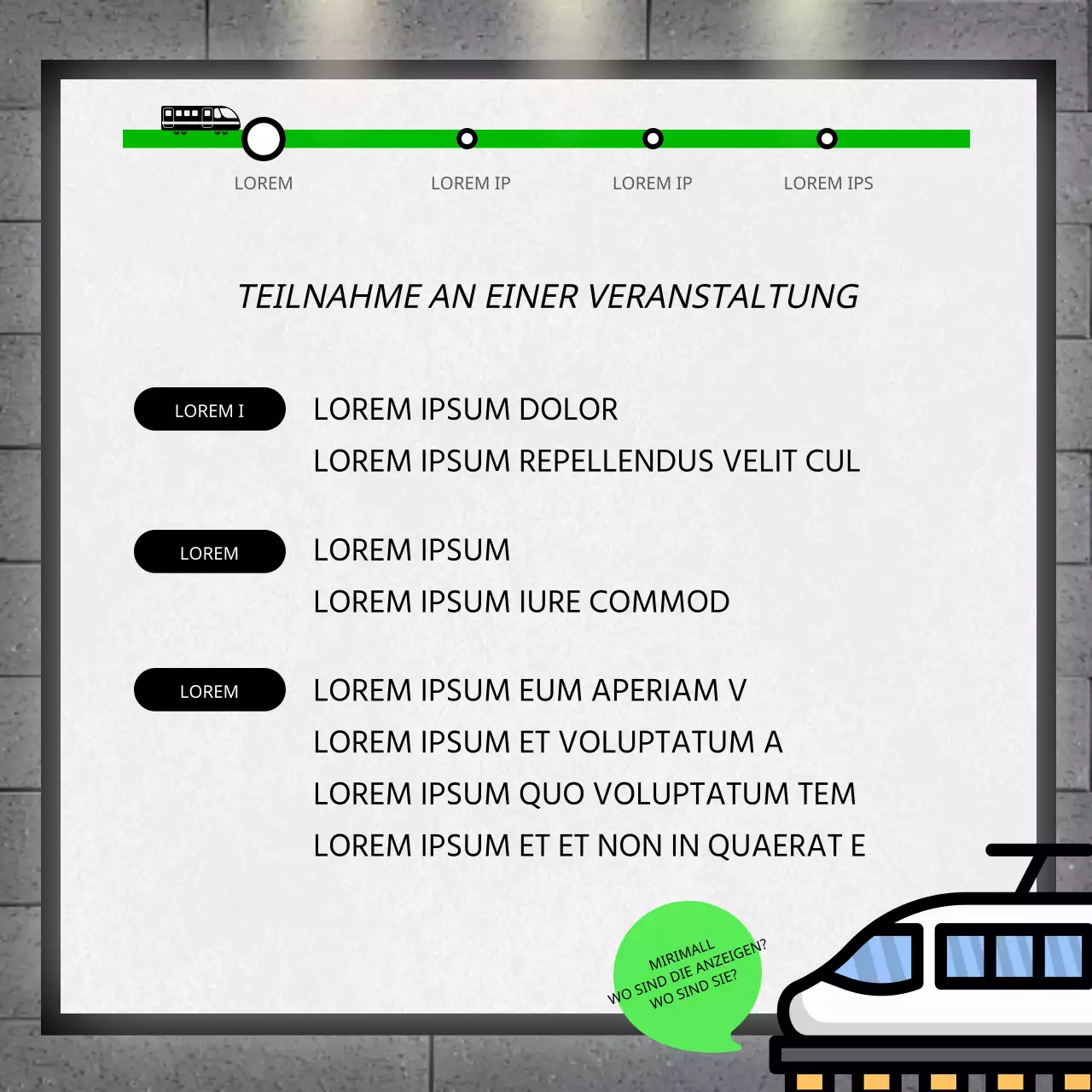 U-Bahn-Anzeigen-Fotoaktion mit grünem Plakatkonzept